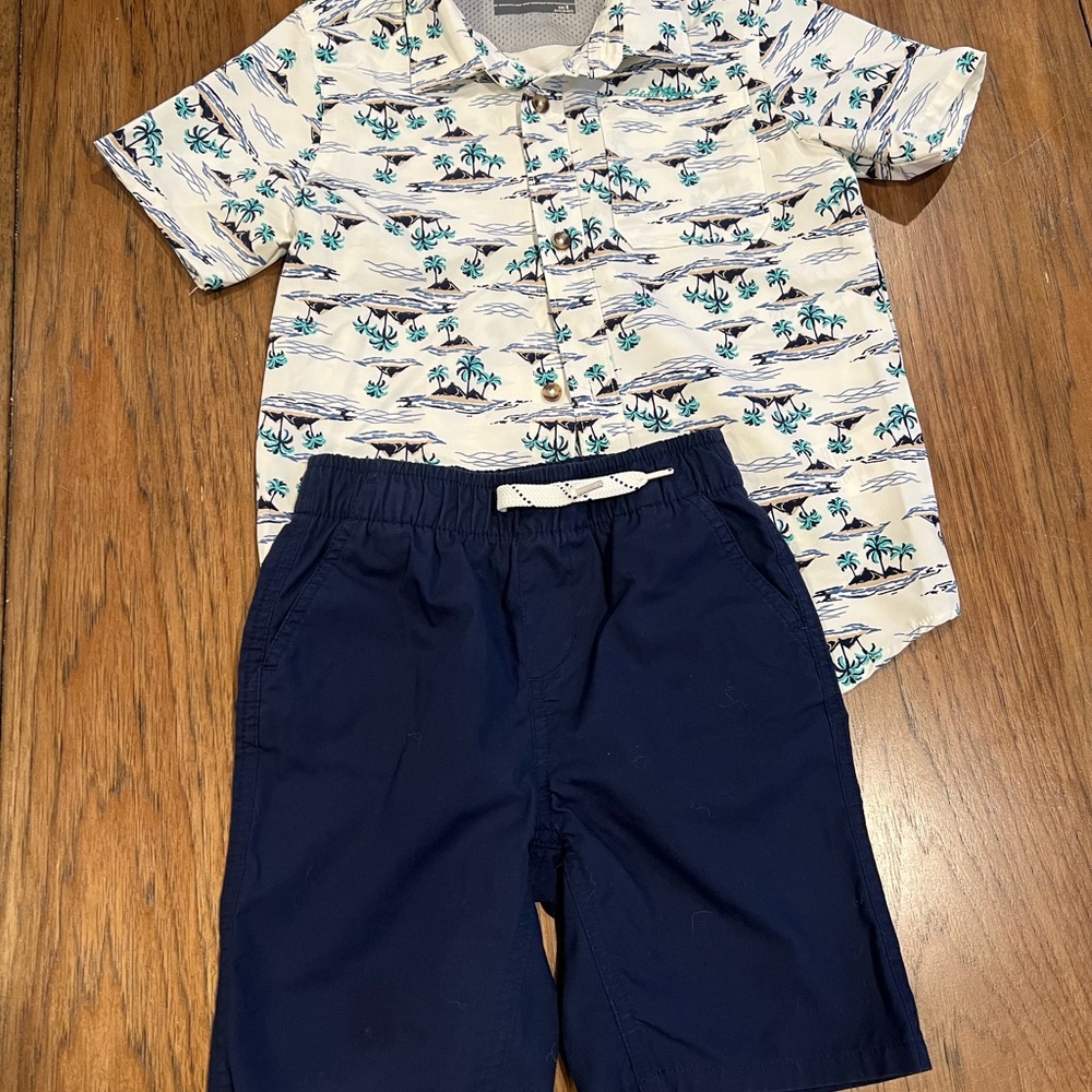 Tropical Print Shirt and Navy Shorts Set